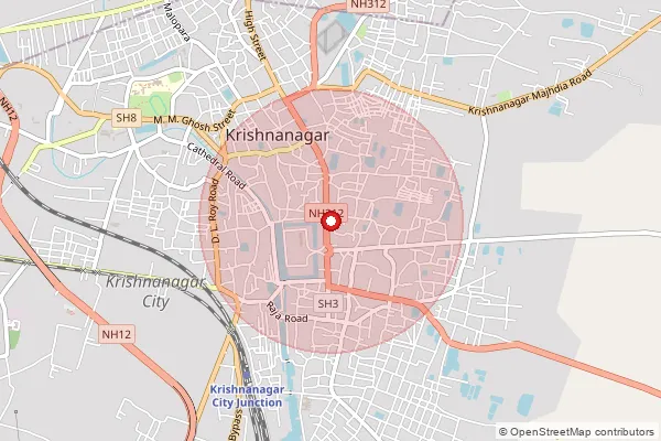 Map showing approximate area covered by Pincode 741101 — Krishnanagar Ho, Nadia