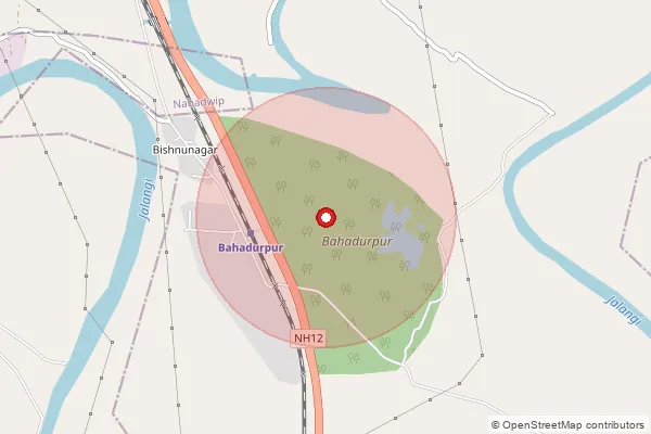 Map showing approximate area covered by Pincode 741125 — Bahadurpur Bo, Nadia