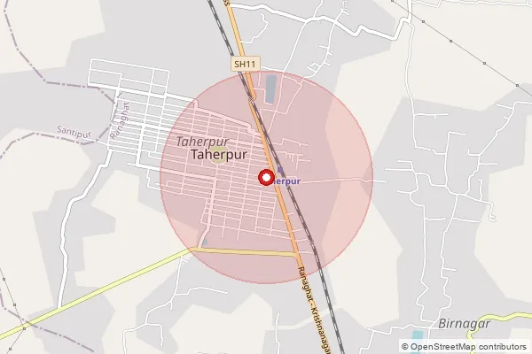 Map showing approximate area covered by Pincode 741159 — Taherpur So, Nadia