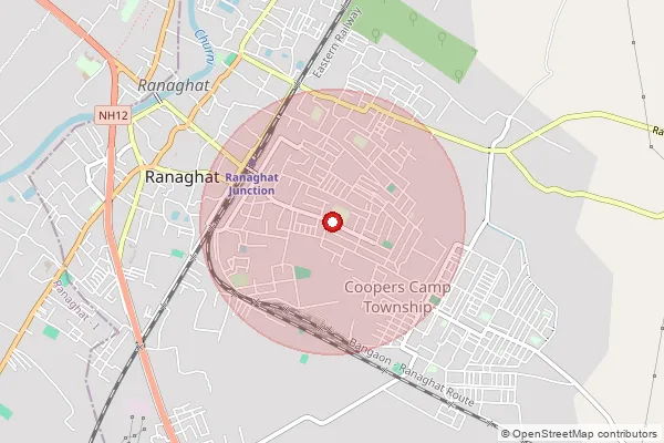 Map showing approximate area covered by Pincode 741202 — Dhantala Bo, Nadia
