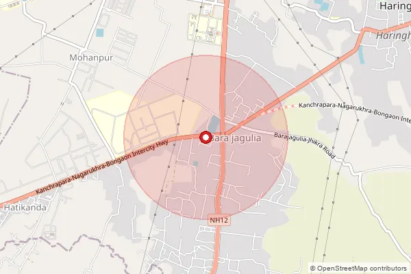 Map showing approximate area covered by Pincode 741221 — Barajaguli So, Nadia