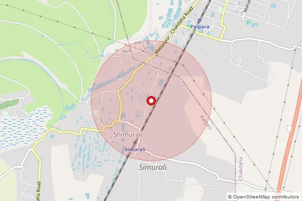 Map showing approximate area covered by Pincode 741222 — Dighra Bo, Nadia