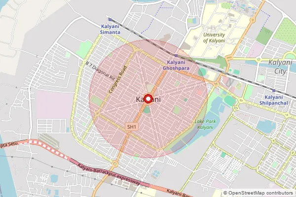 Map showing approximate area covered by Pincode 741235 — Kalyani Ho, Nadia