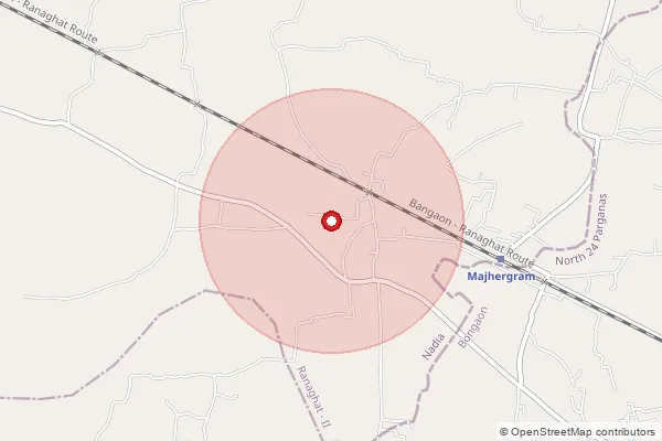 Map showing approximate area covered by Pincode 741238 — Humaniapota Bo, Nadia