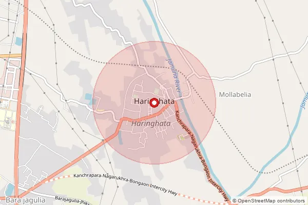 Map showing approximate area covered by Pincode 741246 — Haringhat River Research Insti Bo, Nadia