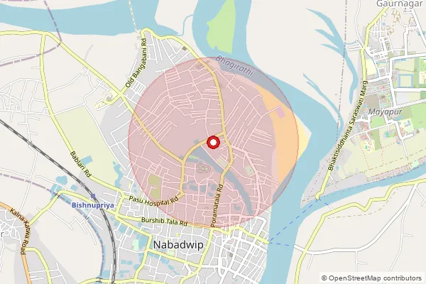 Map showing approximate area covered by Pincode 741302 — Nabadwip Ho, Nadia