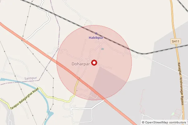 Map showing approximate area covered by Pincode 741402 — Belemath Bo, Nadia