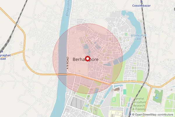 Map showing approximate area covered by Pincode 742102 — Bishnupur Kalibari Bo, Murshidabad