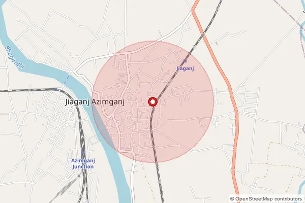 Map showing approximate area covered by Pincode 742123 — Amdahara Bo, Murshidabad