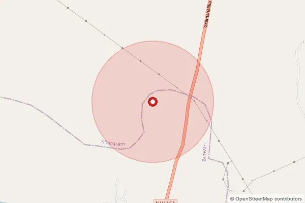 Map showing approximate area covered by Pincode 742133 — Bishannagar Bo, Murshidabad