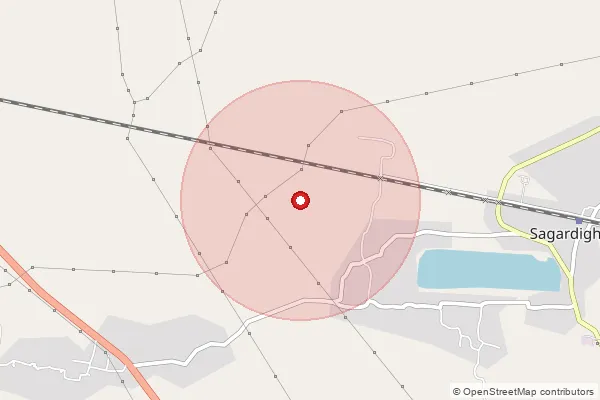 Map showing approximate area covered by Pincode 742134 — Jhunka Bo, Murshidabad