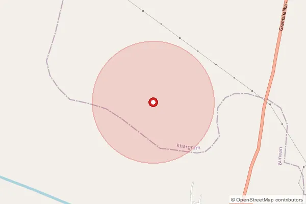 Map showing approximate area covered by Pincode 742147 — Gurulia Bo, Murshidabad