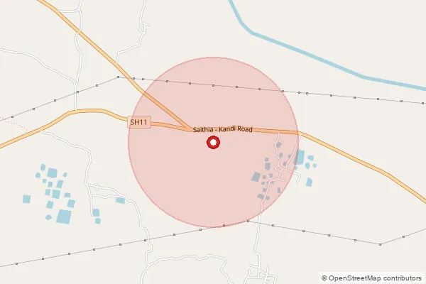Map showing approximate area covered by Pincode 742168 — Kharjuna Bo, Murshidabad