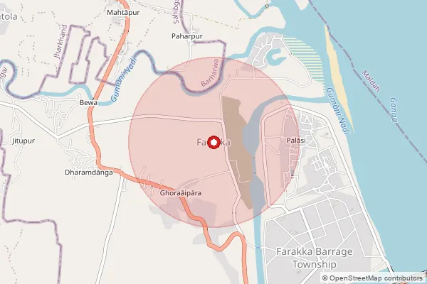 Map showing approximate area covered by Pincode 742212 — Bagdabra Bo, Murshidabad