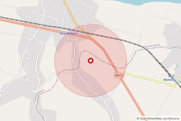 Map showing approximate area covered by Pincode 742224 — Alamsahi Bo, Murshidabad