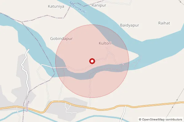 Map showing approximate area covered by Pincode 742303 — Khairamari Bo, Murshidabad