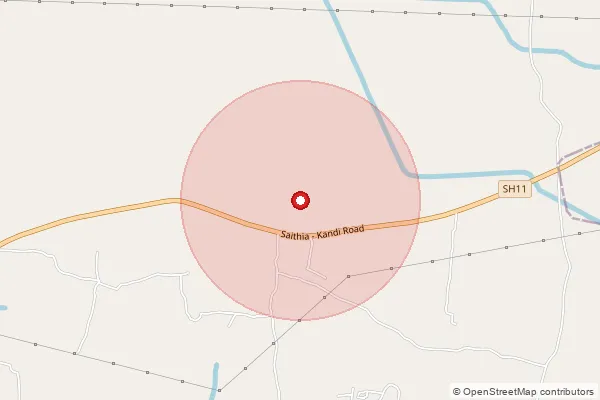 Map showing approximate area covered by Pincode 742404 — Miyan Bo, Murshidabad
