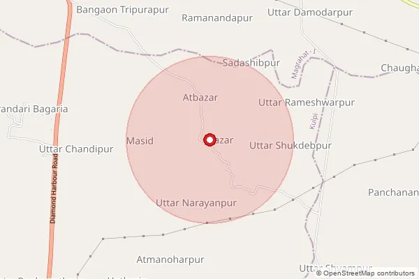 Map showing approximate area covered by Pincode 743395 — Bazarberia Bo, 24 Paraganas South