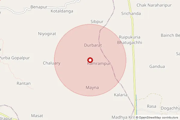 Map showing approximate area covered by Pincode 743513 — Chaluary Bo, 24 Paraganas South