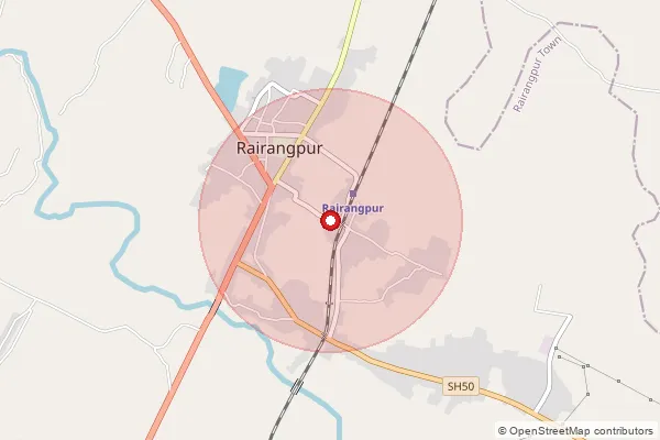 পিনকোড 757043 — Rairangpur Head Office, Mayurbhanj দ্বারা আচ্ছাদিত আনুমানিক এলাকা দেখানো মানচিত্র