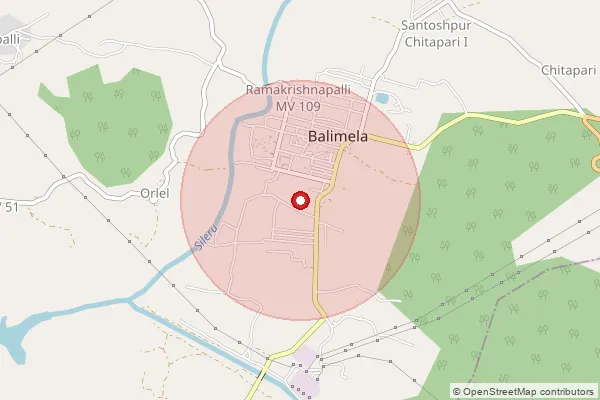 பின்கோடு 764051 — Balimela Sub Office, Malkangiri ஆல் உள்ளடக்கப்பட்ட தோராயமான பகுதியைக் காட்டும் வரைபடம்