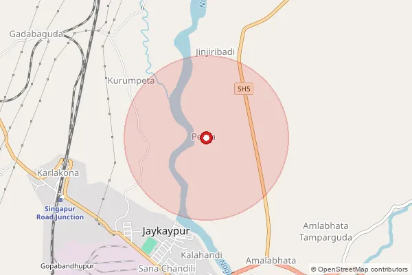 పిన్‌కోడ్ 765017 — Antamoda Branch Office, Rayagada ద్వారా కవర్ చేయబడిన సుమారు ప్రాంతాన్ని చూపే మ్యాప్