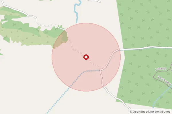 Map showing approximate area covered by Pincode 767021 — Bendra B.O, Balangir