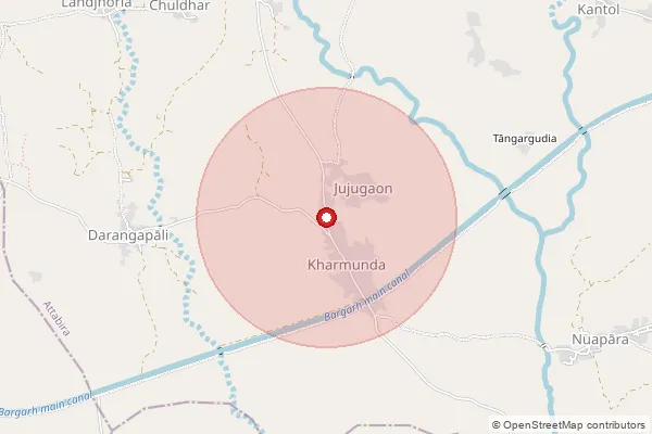 पिनकोड 768038 — Banda Branch Office, Bargarh द्वारे समाविष्ट केलेले अंदाजे क्षेत्र दर्शवणारा नकाशा