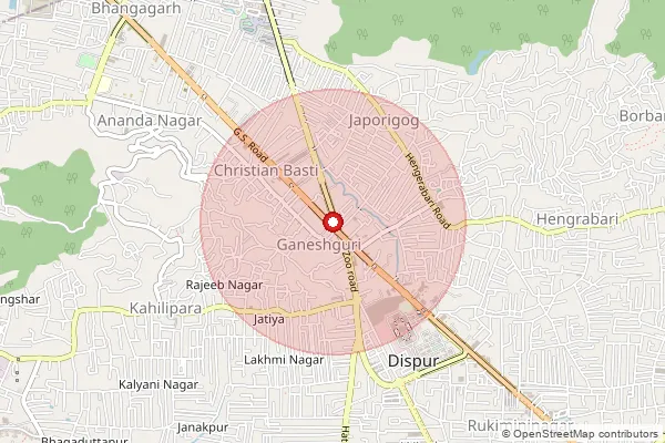 Map showing approximate area covered by Pincode 781005 — Japorigog B.O, Kamrup Metro