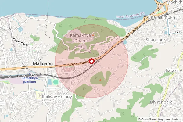 Map showing approximate area covered by Pincode 781010 — Kamakhya S.O, Kamrup Metro