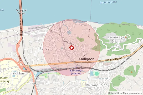 Map showing approximate area covered by Pincode 781012 — Pandu Rly Colony S.O, Kamrup Metro