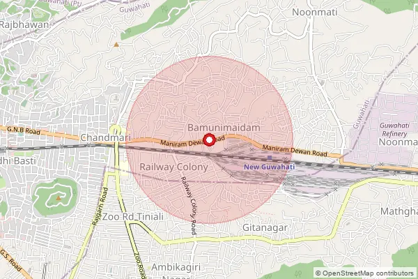 Map showing approximate area covered by Pincode 781021 — Bamunimaidan S.O, Kamrup Metro