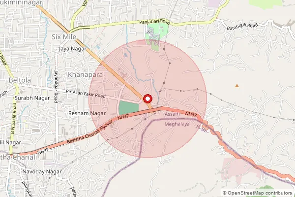 Map showing approximate area covered by Pincode 781022 — Khanapara S.O, Kamrup Metro