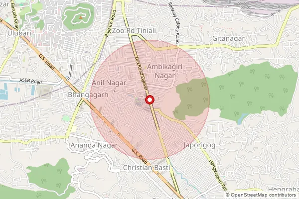 Map showing approximate area covered by Pincode 781024 — Zoo Road S.O, Kamrup Metro