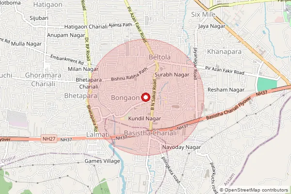 Map showing approximate area covered by Pincode 781028 — Beltola S.O, Kamrup Metro