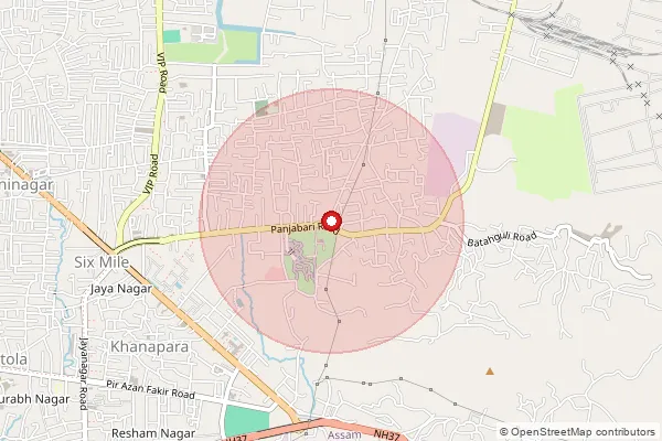 Map showing approximate area covered by Pincode 781037 — Panjabari S.O, Kamrup Metro