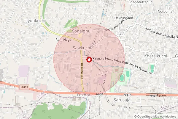 Map showing approximate area covered by Pincode 781040 — Sawkuchi S.O, Kamrup Metro
