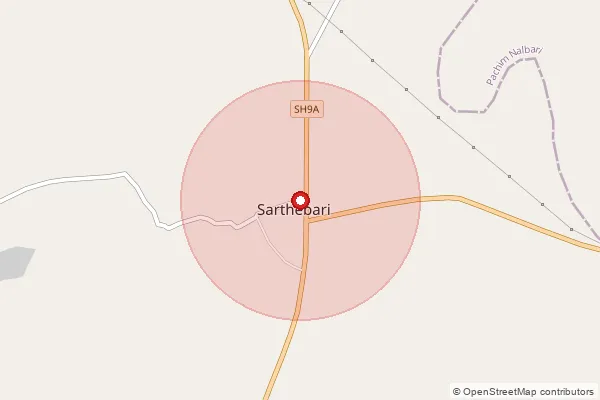 Map showing approximate area covered by Pincode 781307 — Byaskuchi B.O, Barpeta