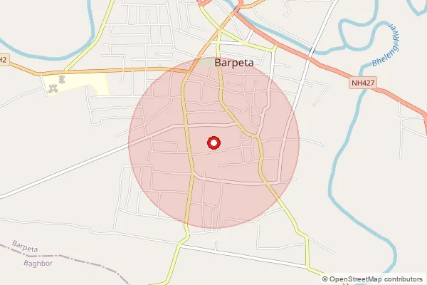 Map showing approximate area covered by Pincode 781308 — Chakabausi B.O, Barpeta