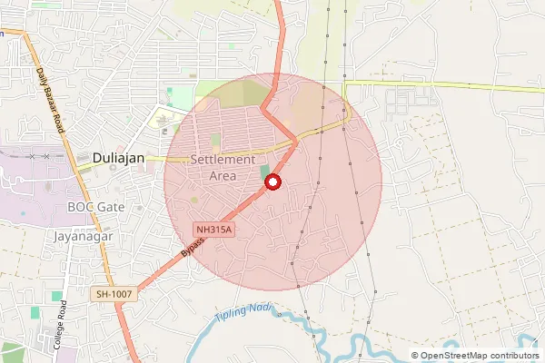 Map showing approximate area covered by Pincode 786153 — Rupaisiding S.O, Tinsukia