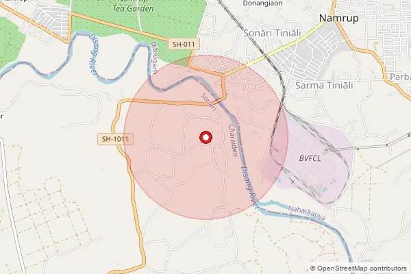 Map showing approximate area covered by Pincode 786621 — Ashabam B.O, Dibrugarh