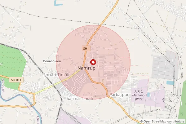 Map showing approximate area covered by Pincode 786623 — Parbatpur S.O, Dibrugarh