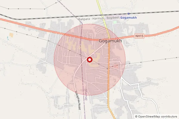 Map showing approximate area covered by Pincode 787034 — Na Nadi Bhebeli Kahcari Gaon B.O, Dhemaji