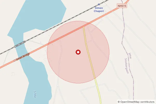 Map showing approximate area covered by Pincode 787061 — Somkong Pagar B.O, Dhemaji