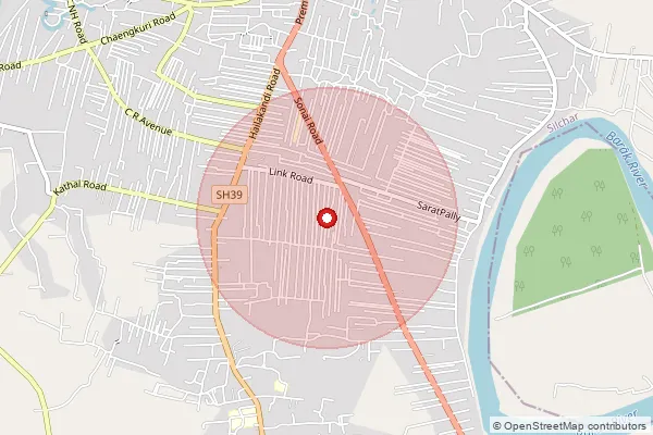 Map showing approximate area covered by Pincode 788004 — G C College S.O, Cachar