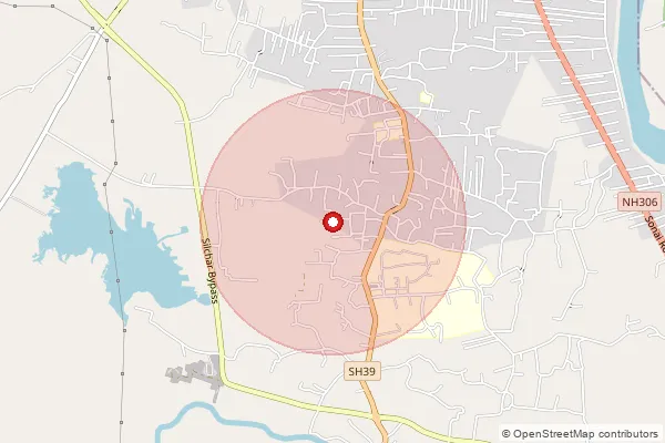 Map showing approximate area covered by Pincode 788010 — Ghungoor Kuarpar B.O, Cachar