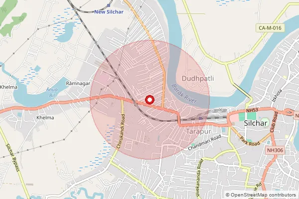 Map showing approximate area covered by Pincode 788106 — Dilkhush T E B.O, Cachar