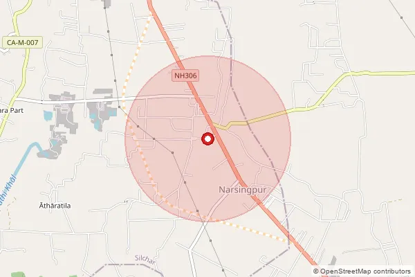 Map showing approximate area covered by Pincode 788115 — Boaljur B.O, Cachar