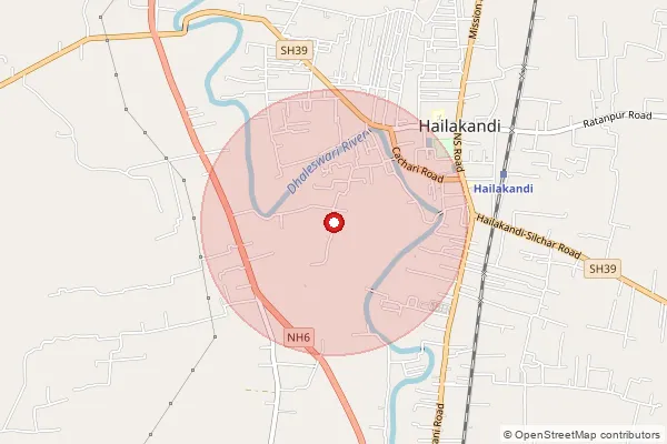 Map showing approximate area covered by Pincode 788151 — Hailakandi H.O, Hailakandi