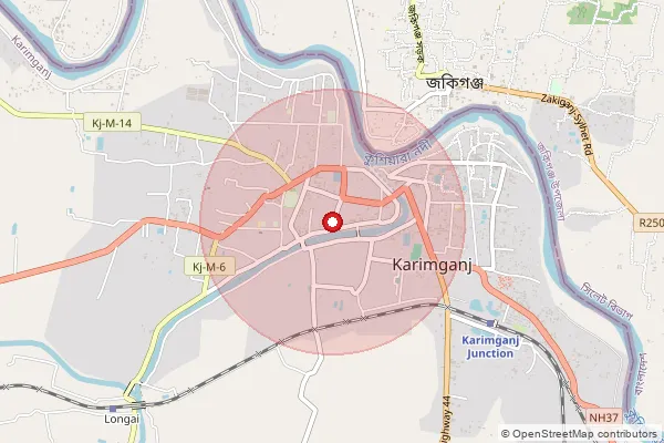 Map showing approximate area covered by Pincode 788726 — Lowairpoa B.O, Karimganj